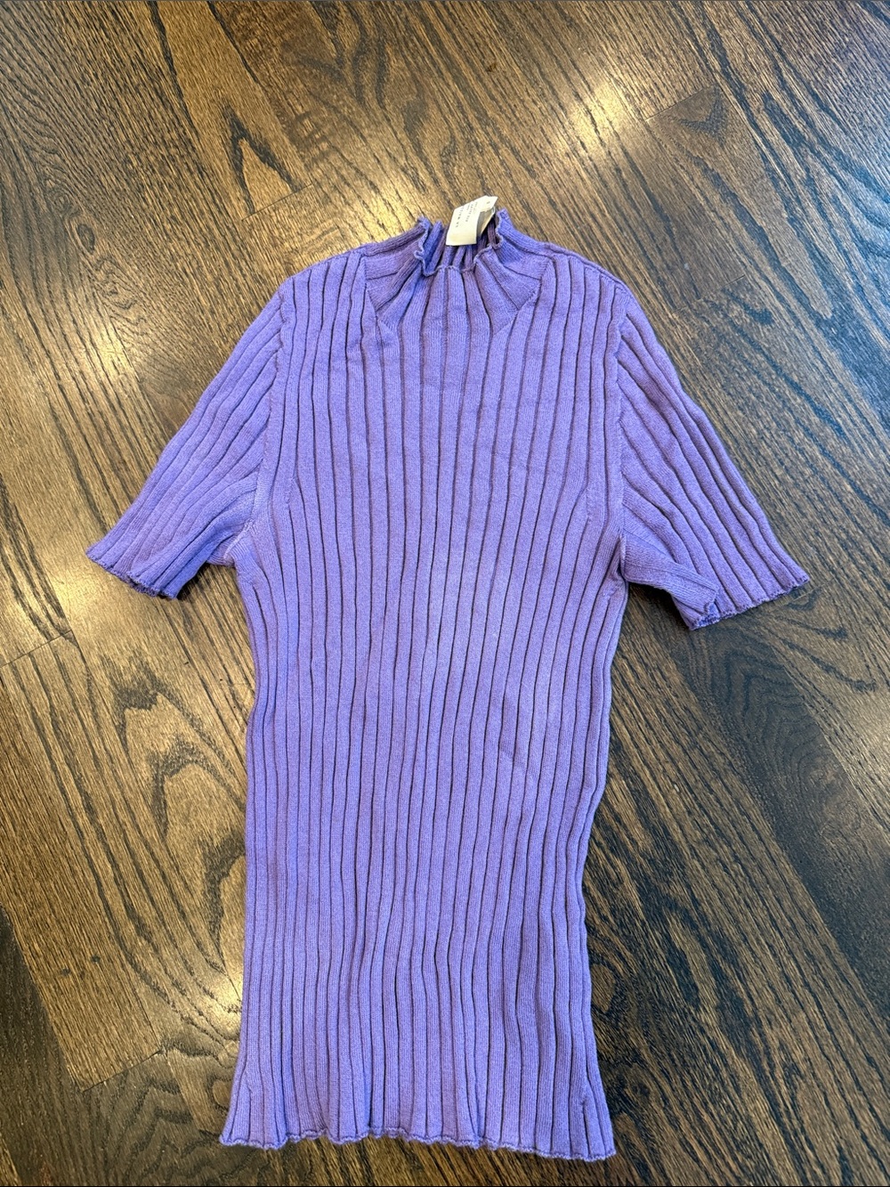 Sezane small Ribbed Short-Sleeve Mock Neck Top - Purple